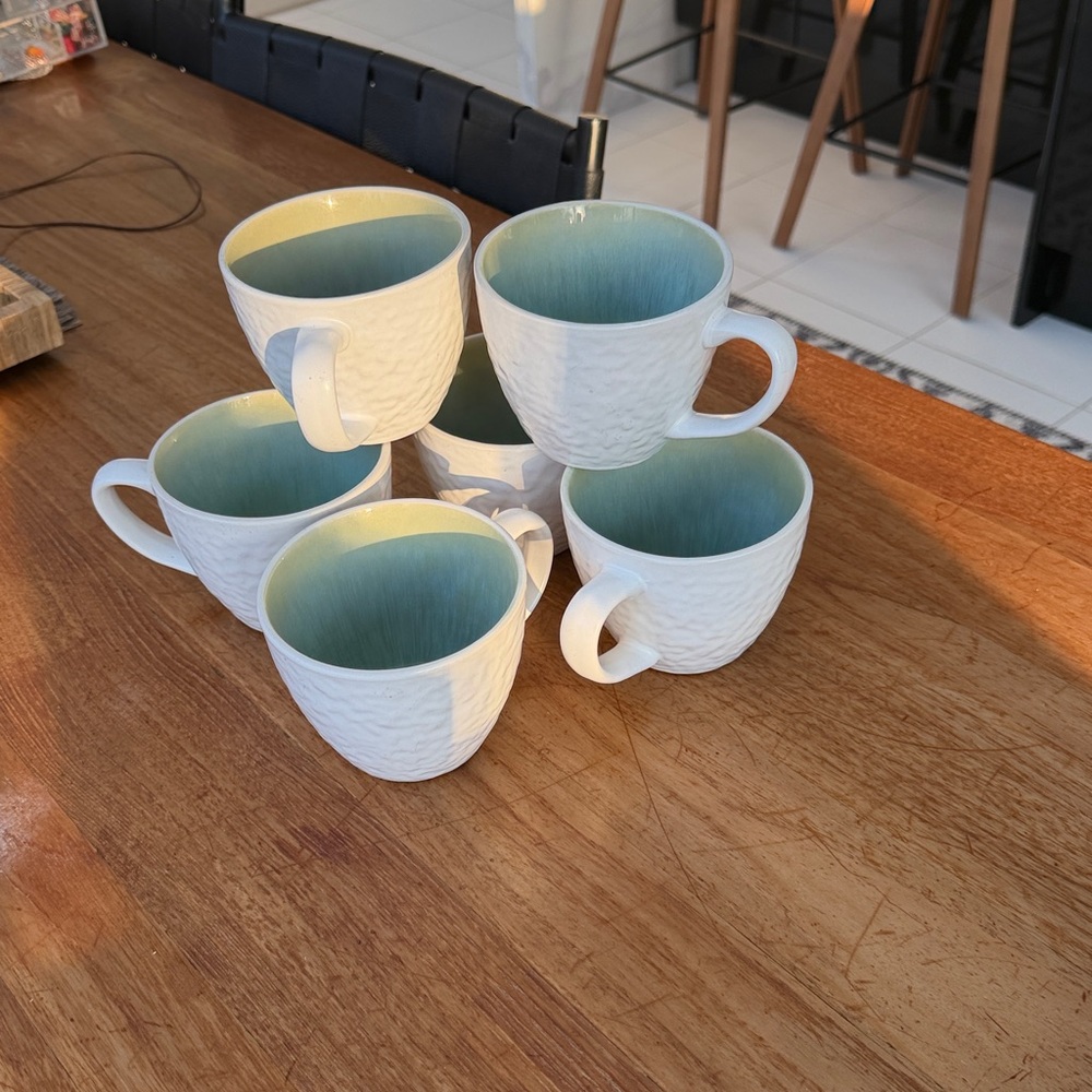 Starbucks 1/2 Doz White and Green Ceramic Mug Set